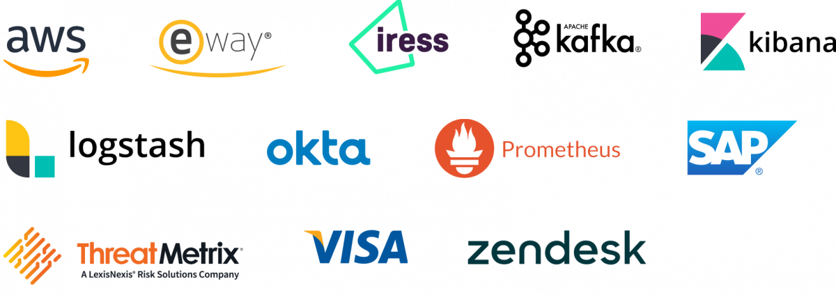 Logos for third party vendors involved in the solution including AWS, Kafka, SAP and VISA