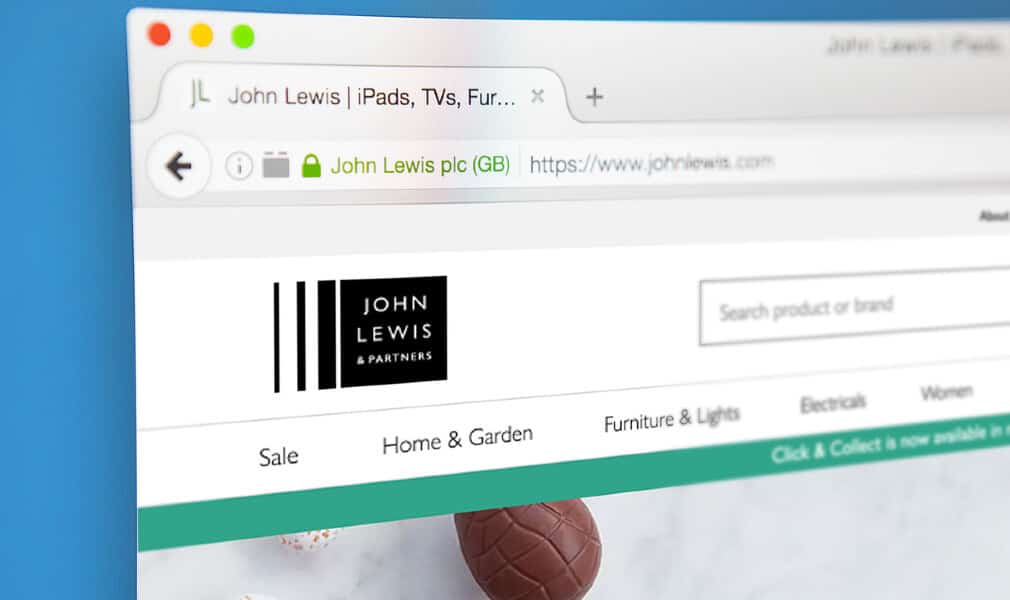 Screenshot of John Lewis' website