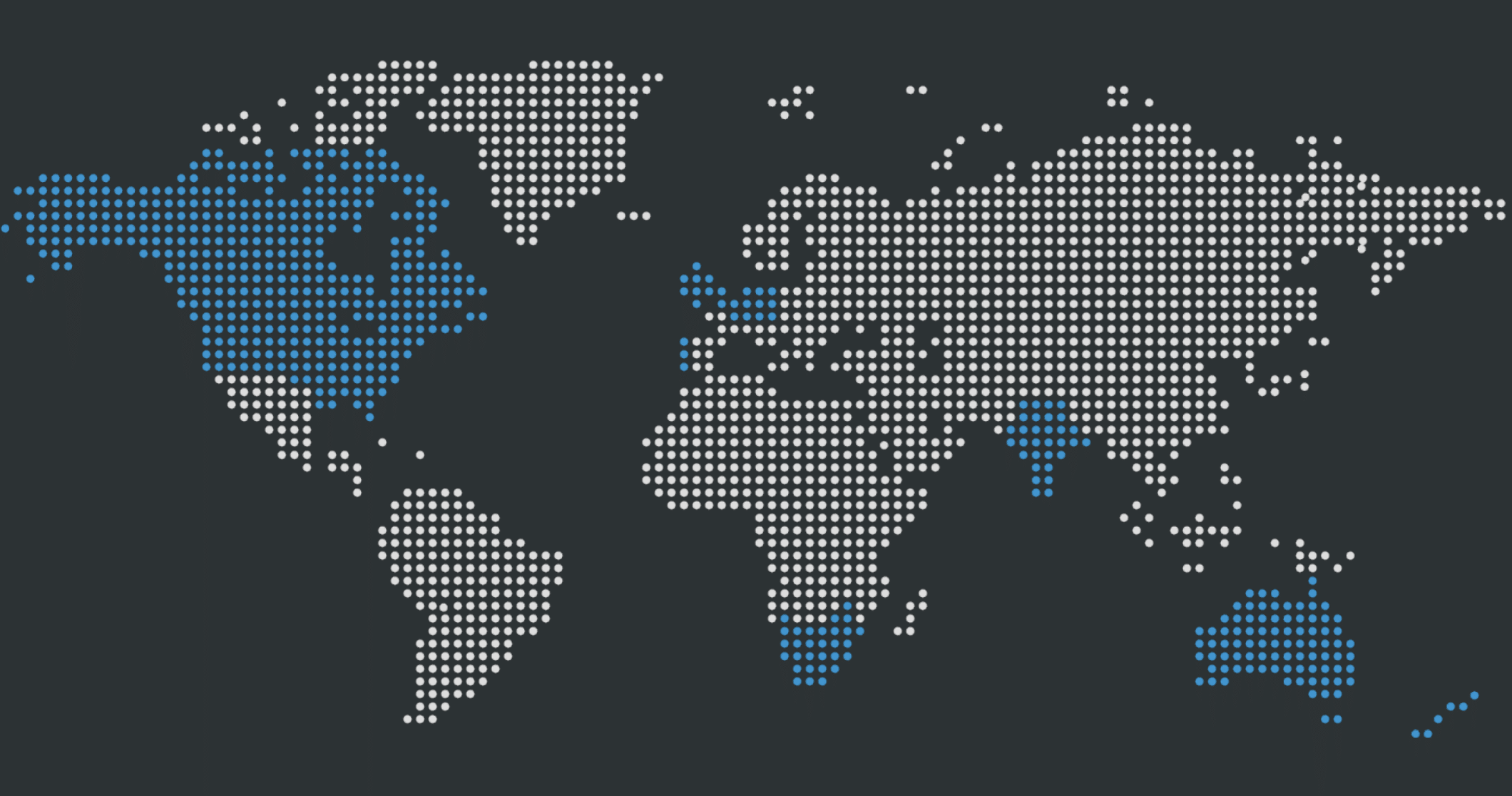 A map of the world with the countries Equal Experts operates in - USA, UK, Portugal, Netherlands, Germany, South Africa, India and Australia highlighted in blue.