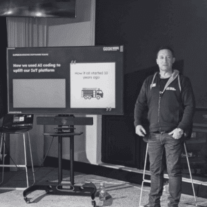 Seb Jacobs presenting on vibe coding during Sydney G[=]K in September 2025