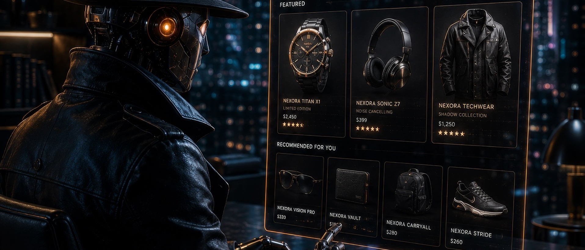 AI-powered shopping agent browsing an online retail storefront, representing the hidden role AI agents can play between retailers and customers.